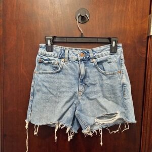 Garage‎ Blue Distressed Denim Hi Rise Fringe Shorts Size 0 Thrased Coupe Vintage